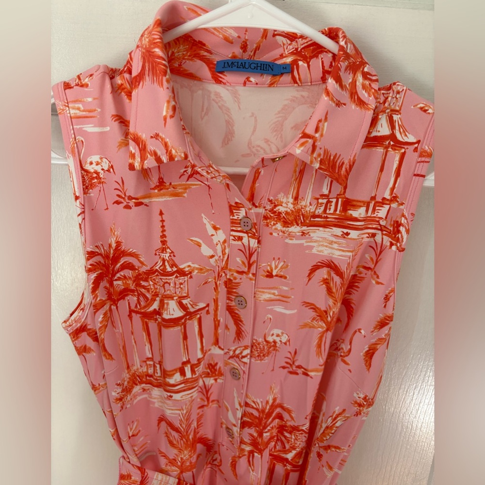NWOT J. McLaughlin Dolly Catalina Dress Pink Flamingo Palm Trees, Size Medium M - Picture 2 of 11